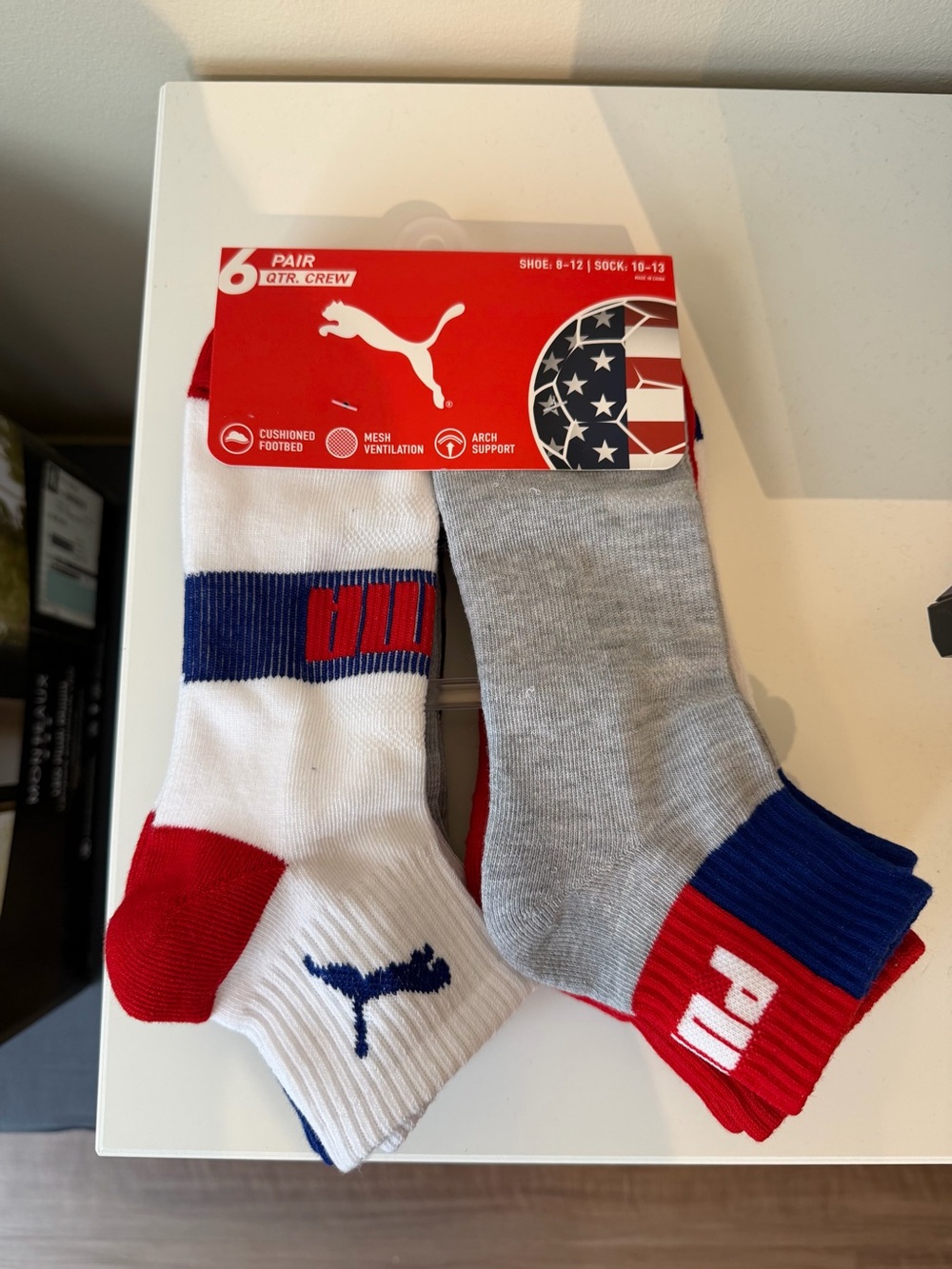 PUMA QUARTER‎ CREW MEN'S SOCKS 6 PAIR SIZE  SHOE 8-12 SOCK 10-13 USA SOCCER